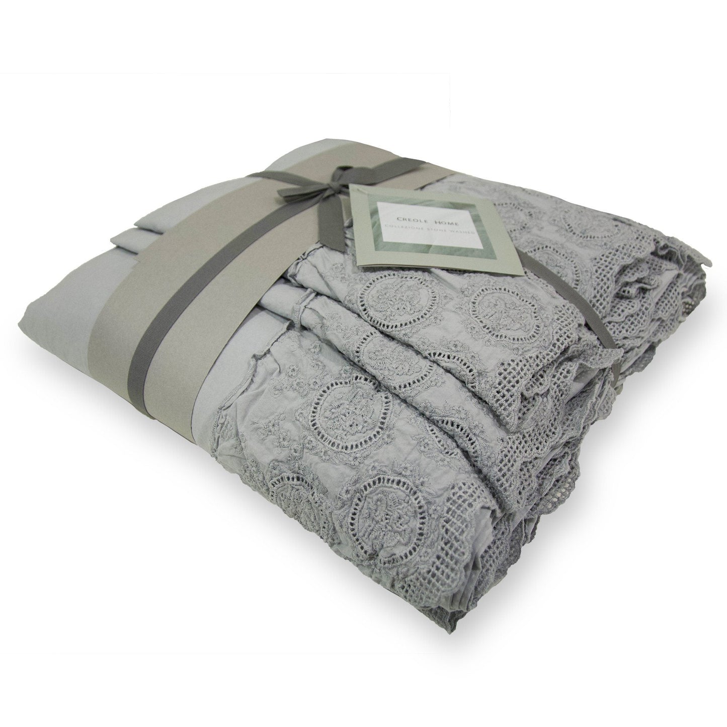 Completo Lenzuola 100% Puro Cotone Stone Washed - Betty Lenzuola Creole Home Singolo Grigio