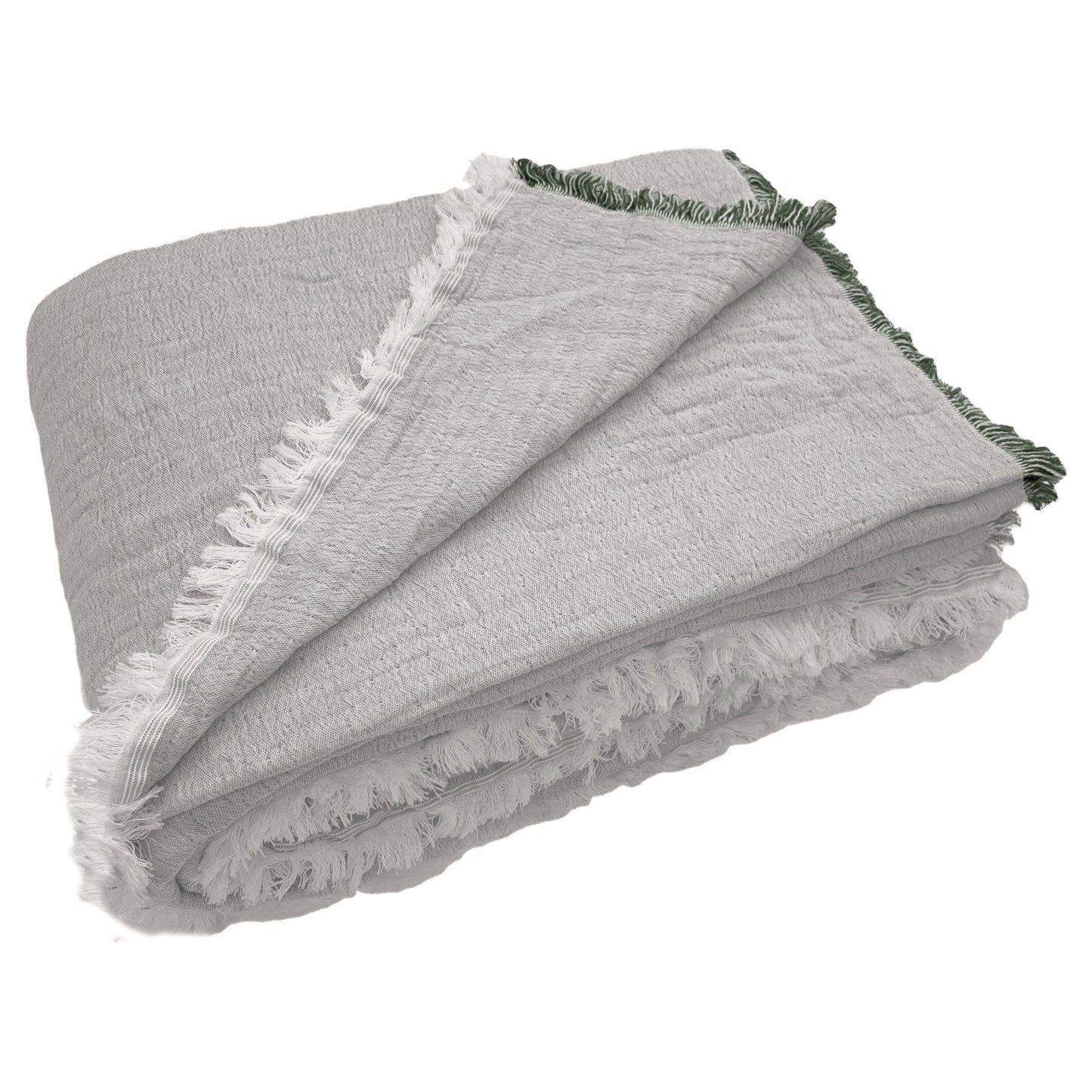 Copriletto in Cotone Stonewashed con Frangette - Mellow Copriletto Bianca Singolo Verde