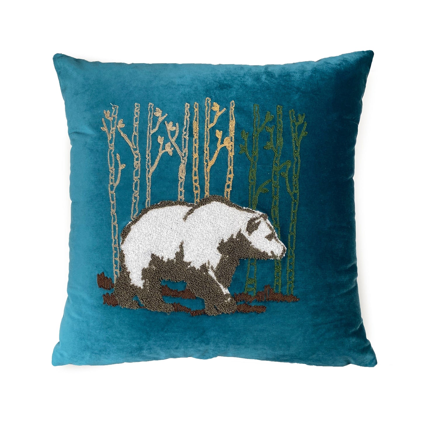 Cuscino Arredo in Velluto Ricamato - Orso Cuscini Arredo Creole Home Azzurro