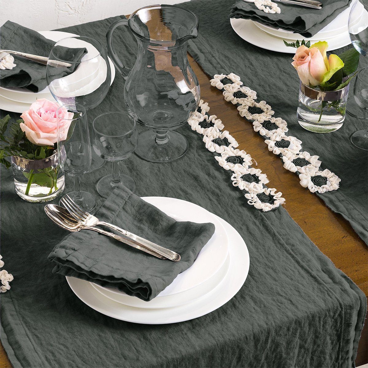 Runner in Puro Lino StoneWashed no Stiro - Peonie Runner laFABBRICAdelLINO Eucalipto Runner