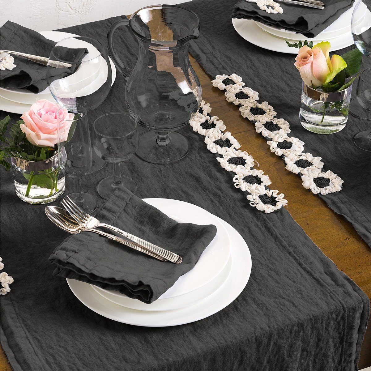 Runner in Puro Lino StoneWashed no Stiro - Peonie Runner laFABBRICAdelLINO Ferro Runner