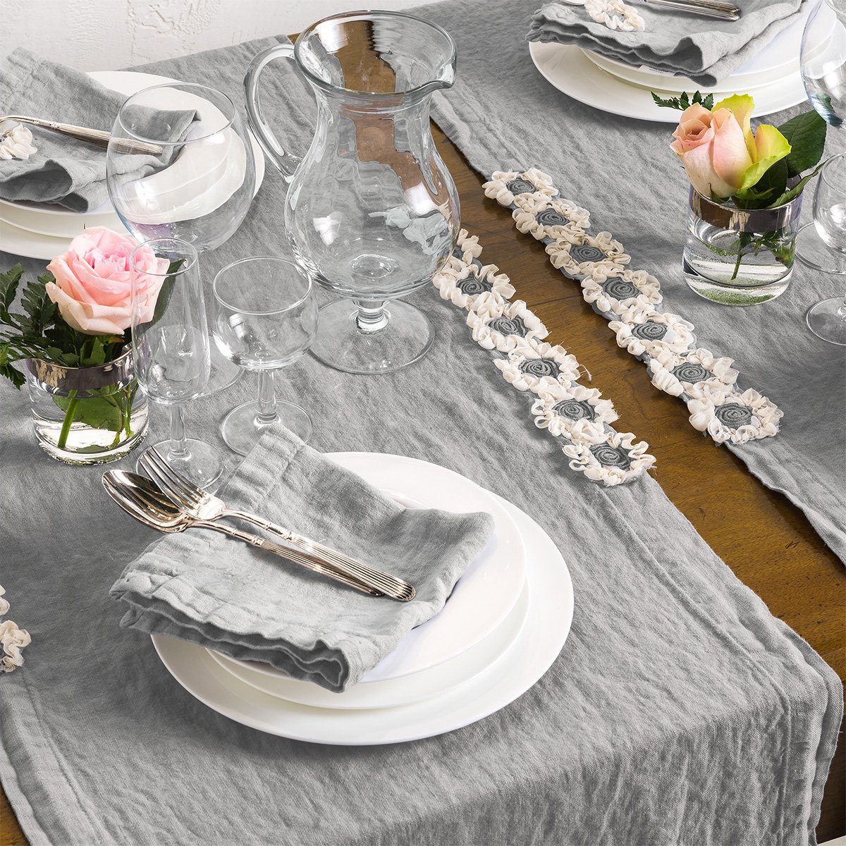 Runner in Puro Lino StoneWashed no Stiro - Peonie Runner laFABBRICAdelLINO Pietra Runner