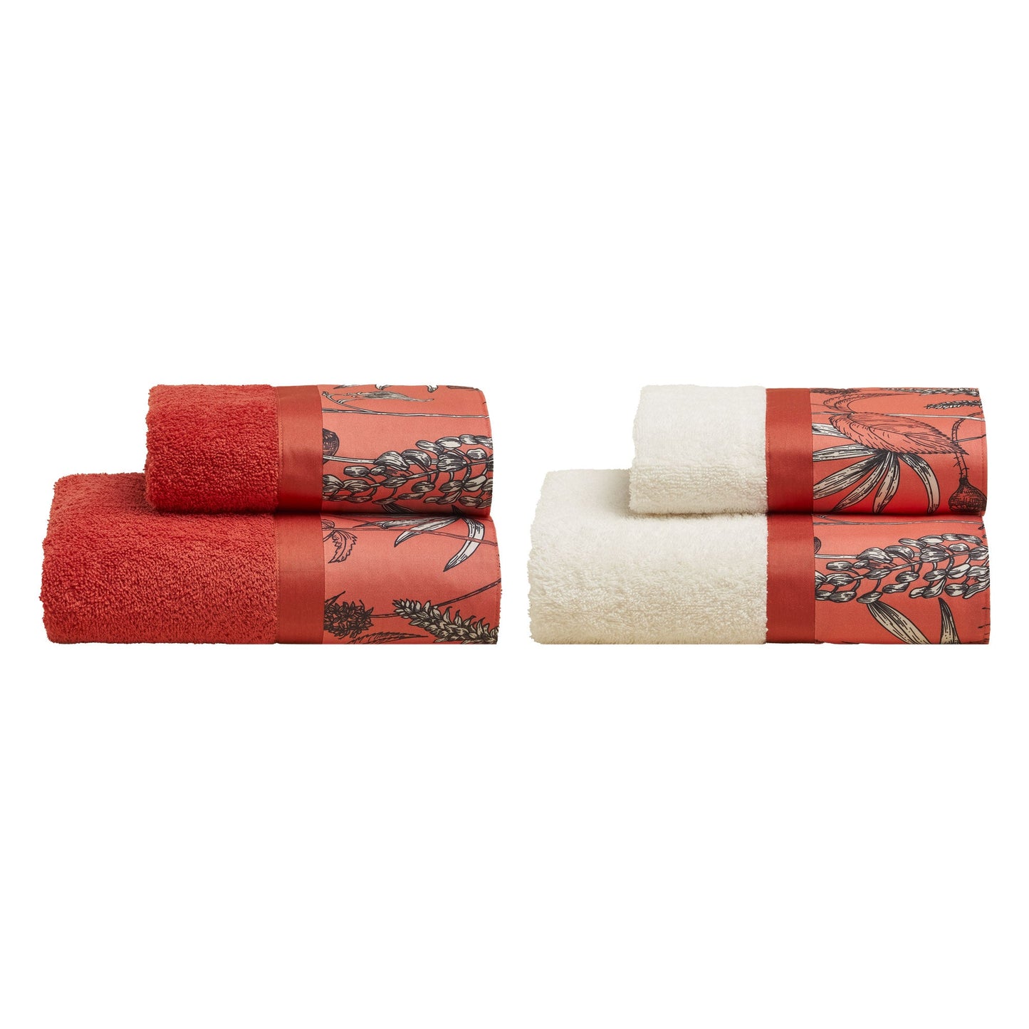 Set 2 Coppie in Spugna di Cotone con Balza in Raso - Ofelia Coppia di spugna Lisola Rosso