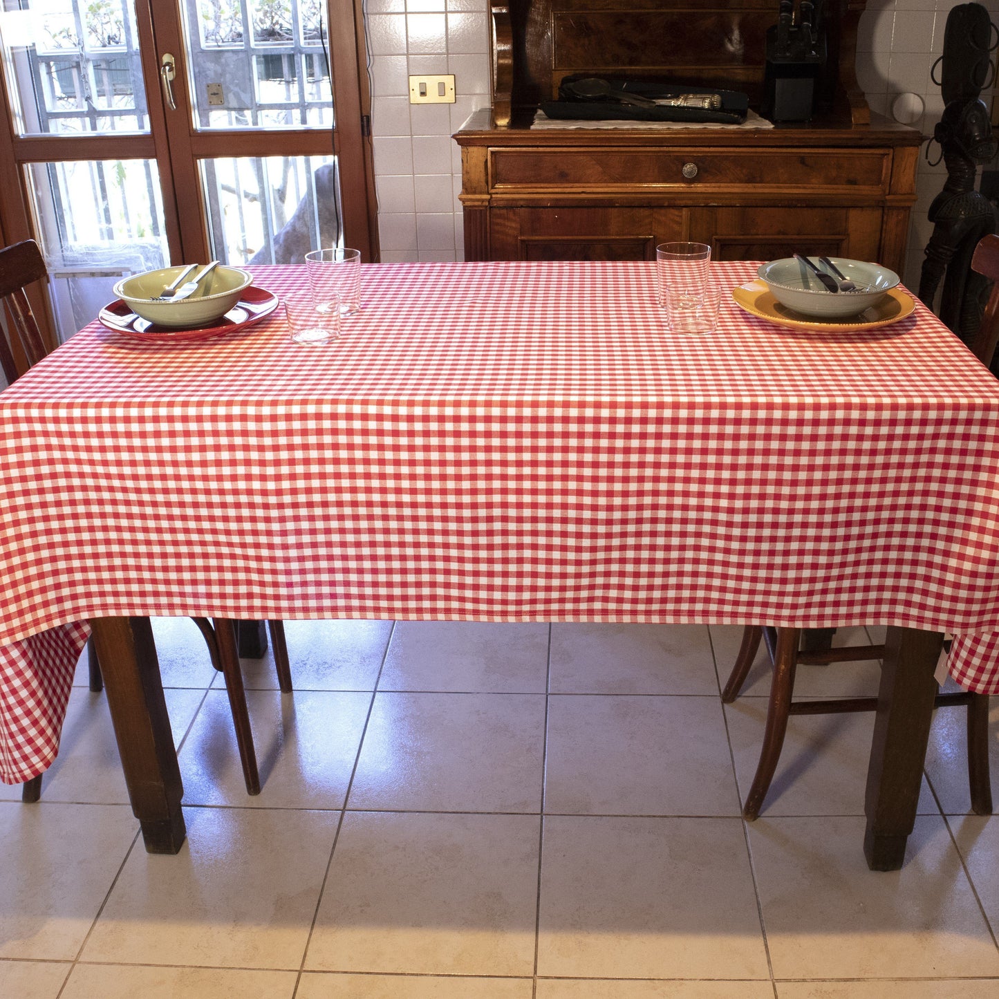 Tovaglia in Puro Cotone Fantasia Gingham Tovaglia Stoff 140x180 Rosso