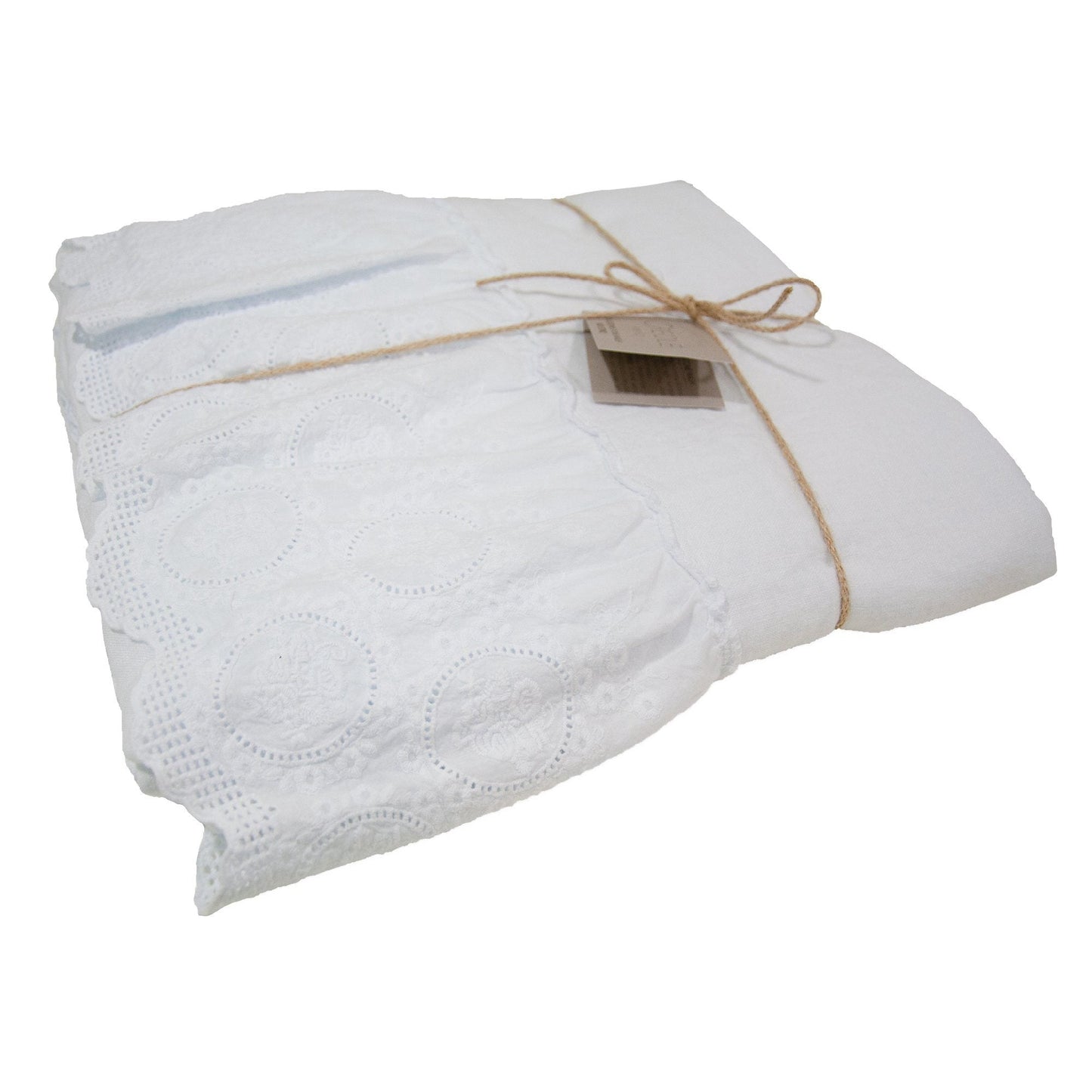 Tovaglia in Puro Lino Stonewashed Tinta Unita con pizzo - Betty Tovaglia Creole Home Bianco 140X180