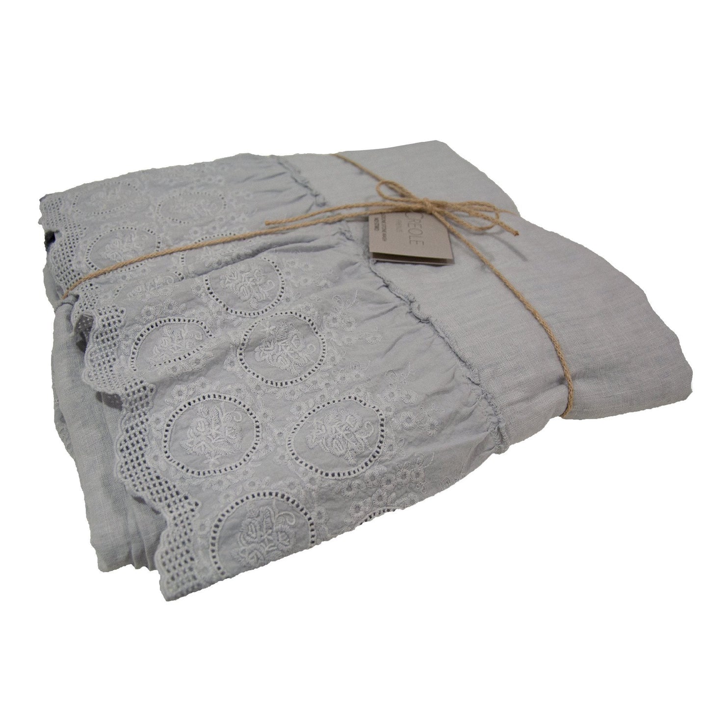 Tovaglia in Puro Lino Stonewashed Tinta Unita con pizzo - Betty Tovaglia Creole Home Grigio 140X180