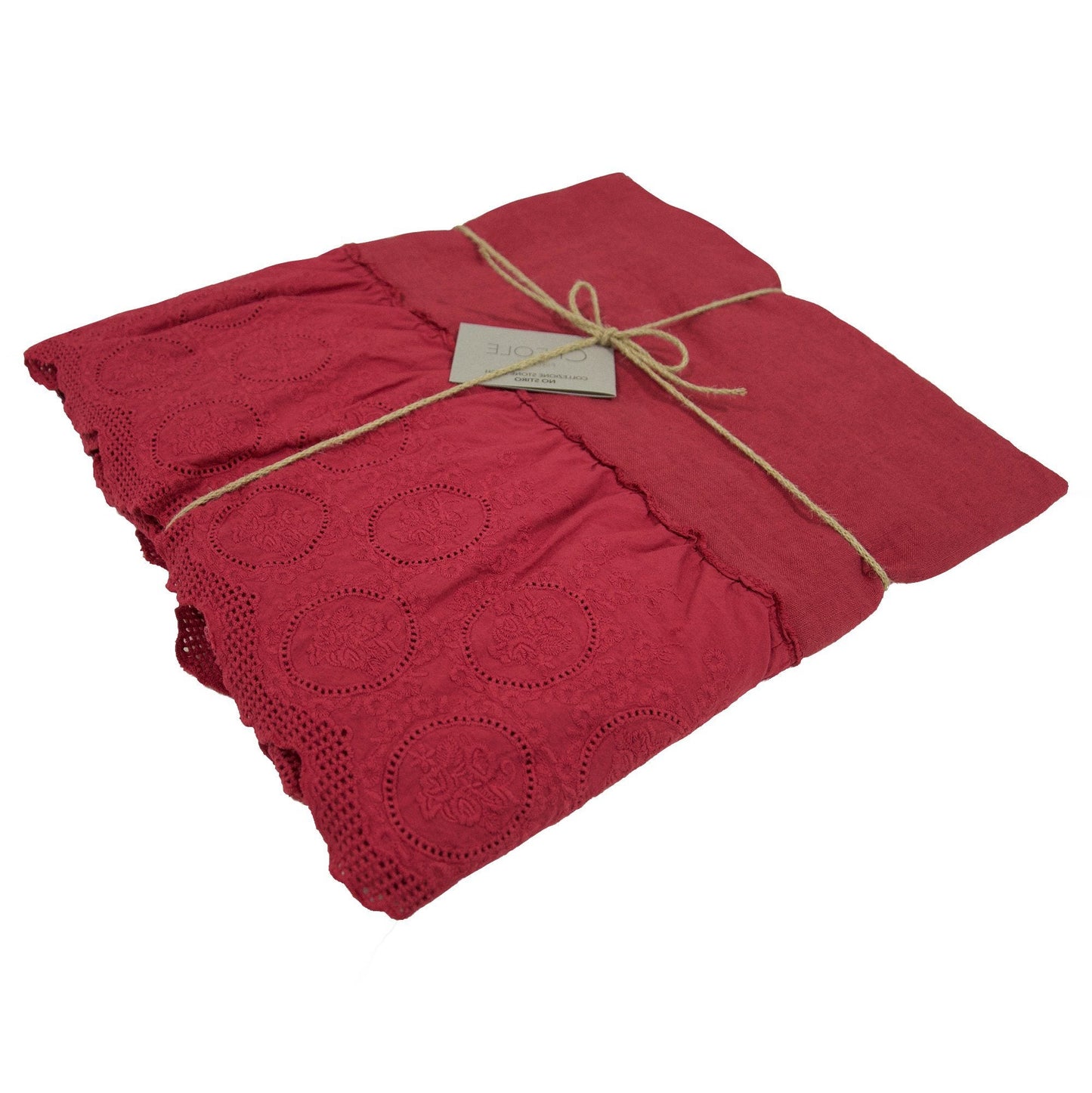 Tovaglia in Puro Lino Stonewashed Tinta Unita con pizzo - Betty Tovaglia Creole Home Lampone 140X180