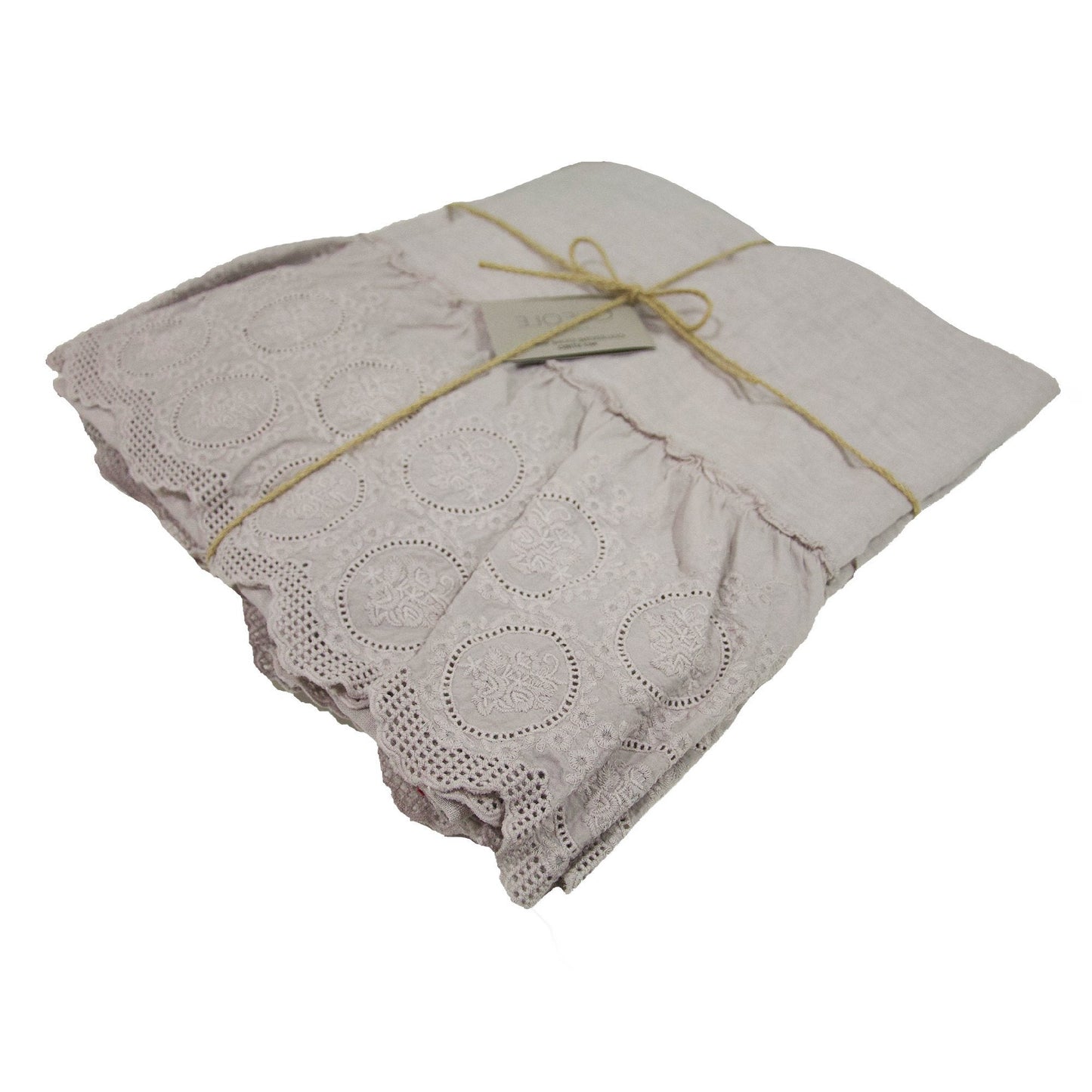 Tovaglia in Puro Lino Stonewashed Tinta Unita con pizzo - Betty Tovaglia Creole Home Ostrica 140X180