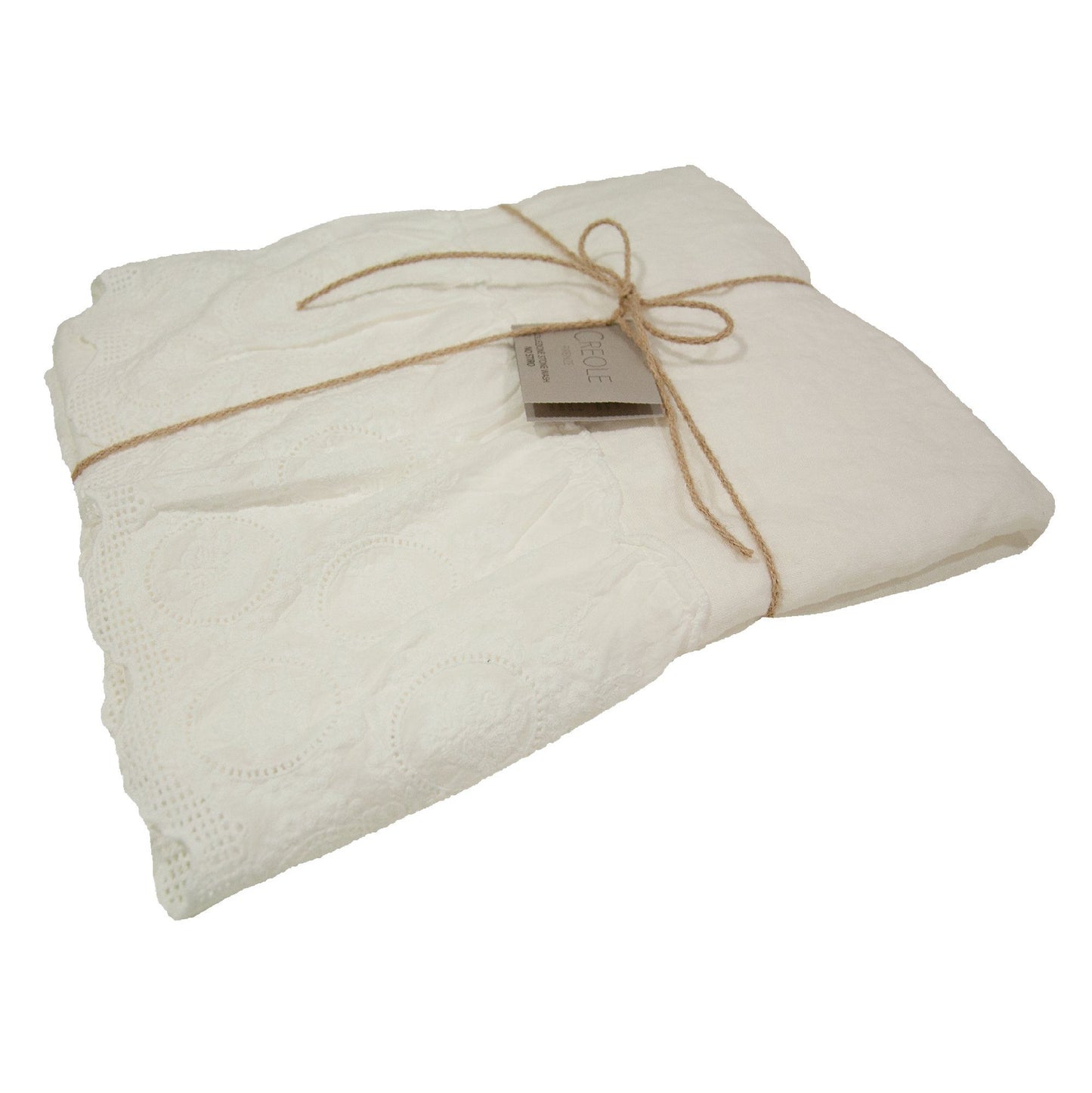 Tovaglia in Puro Lino Stonewashed Tinta Unita con pizzo - Betty Tovaglia Creole Home Panna 140X180