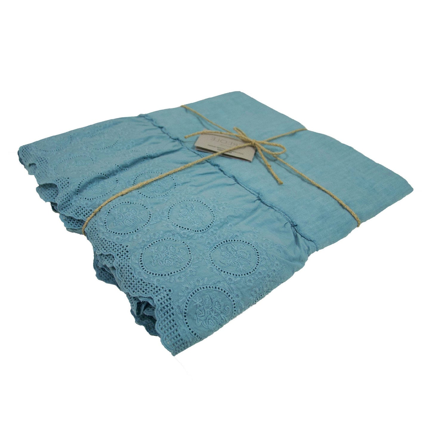 Tovaglia in Puro Lino Stonewashed Tinta Unita con pizzo - Betty Tovaglia Creole Home Turchese 140X180