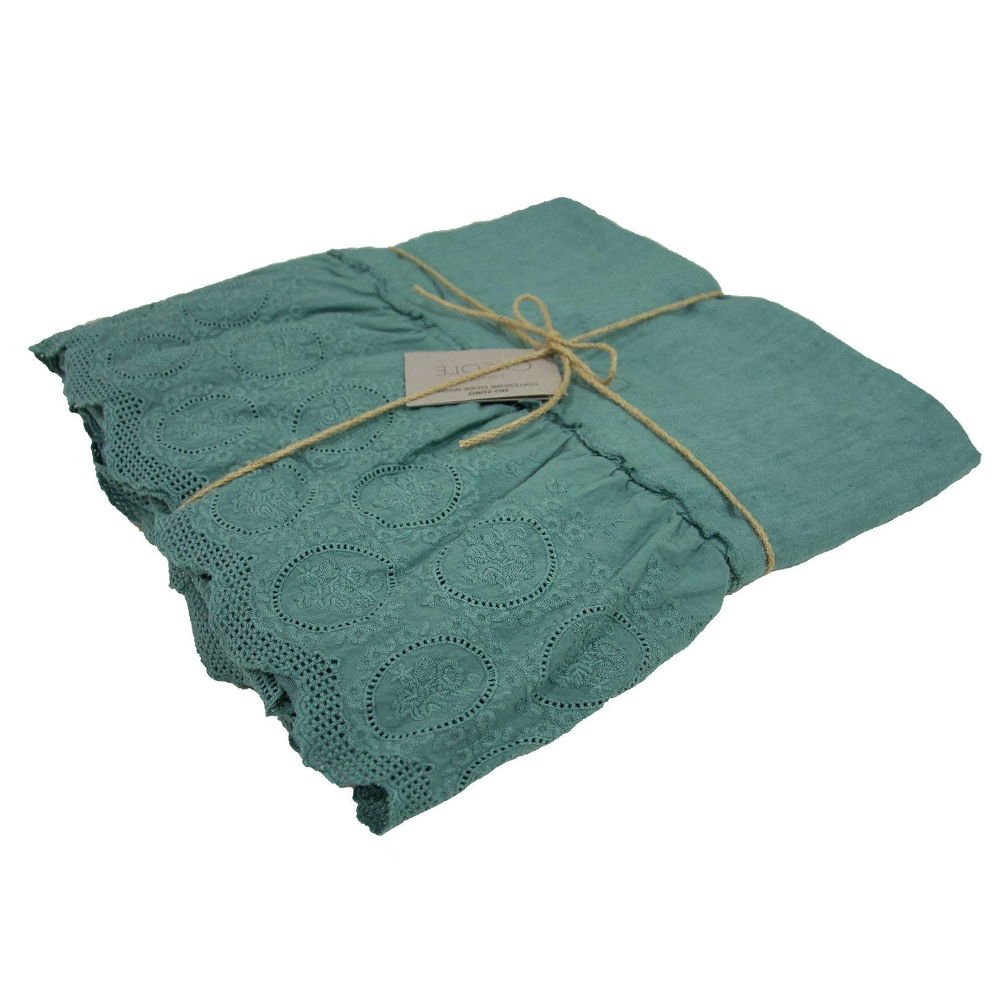 Tovaglia in Puro Lino Stonewashed Tinta Unita con pizzo - Betty Tovaglia Creole Home Verde 140X180