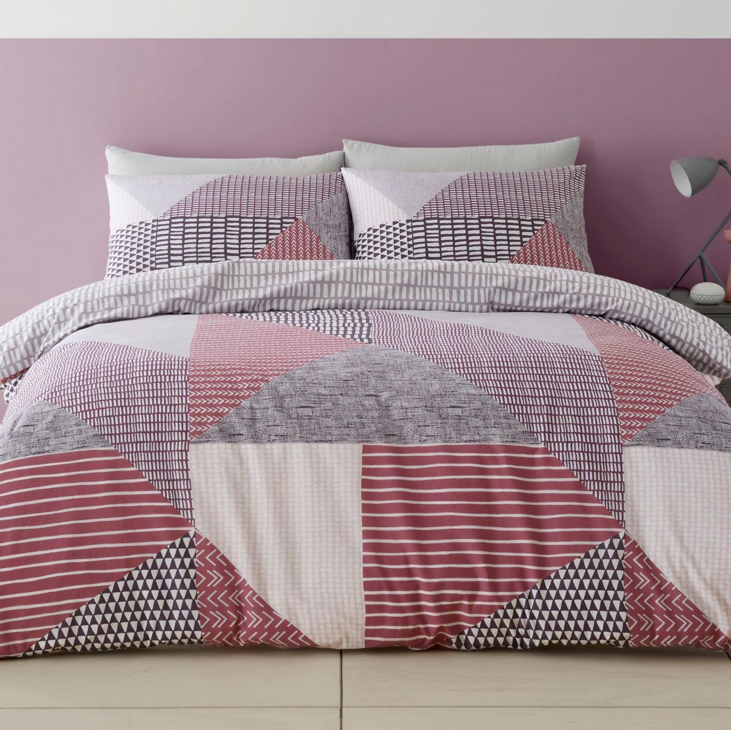 Set Copripiumino DREAMS AND DRAPES 100% Cotone Spazzolato - Misura King, Colore Prugna, Motivo Quadri E Riccio - Foto 12